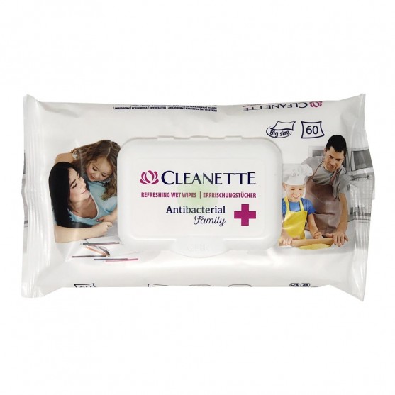 Salviettine Cleanette Antibacterial Family 60pz Derma Cotone