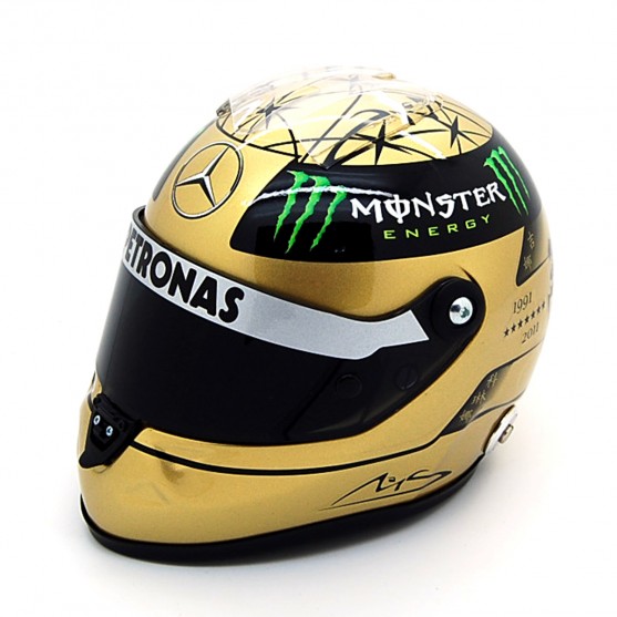 Michael Schumacher Casco Schuberth 20th year F1 Gold 2011 Amg Mercedes Petronas 1:2