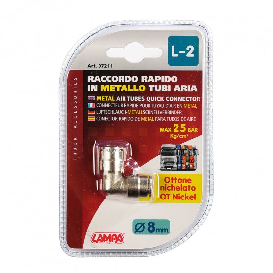 Raccordo Aria in Metallo Lampa L-2 a 90° per tubi aria - Ø 8 mm