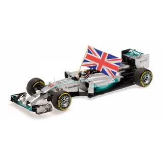 Mercedes Amg Petronas W05 F1 2014 Winner Abu Dhabi Lewis Hamilton + con bandiera 1:18
