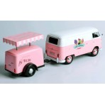 Volkswagen T2 van "Ice Cream set" Pink con rimorchio 1:24