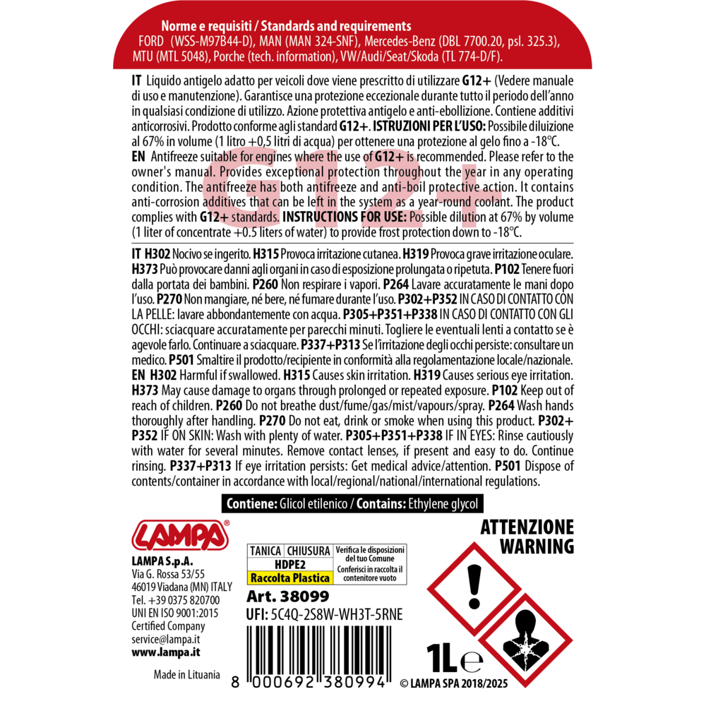 Superior-Rosso G12+ liquido radiatore (-36°C/+108°C) 1 lt-2
