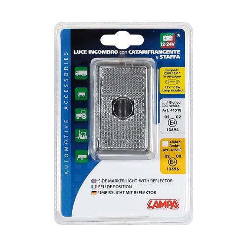 Luce ingombro con catarinfrangente e staffa 12/24V Bianca - 16830