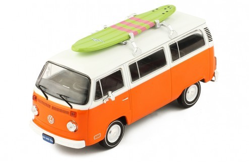 Volkswagen Kombi T2 Kimbi 1975 arancio-bianco con Surf 1:43 - 20219