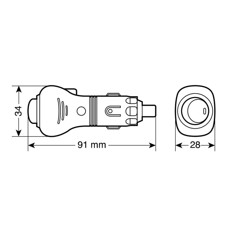 Spinotto per presa accendisigari con ingresso cavo laterale 12/24V - 25600