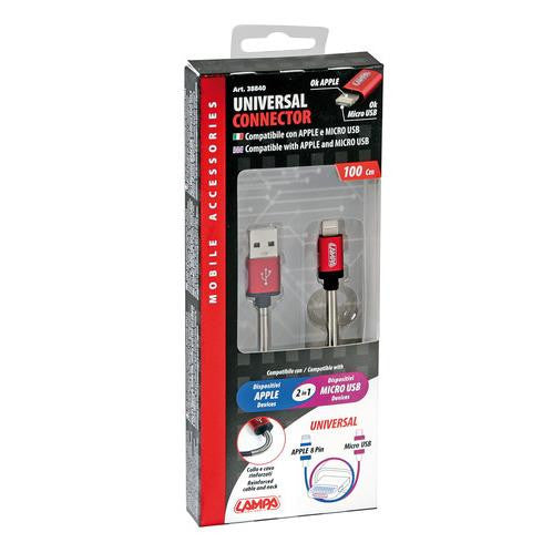 Cavo ricarica universale Usb  Apple 8 pin / Micro Usb 100 cm Nero - 2679