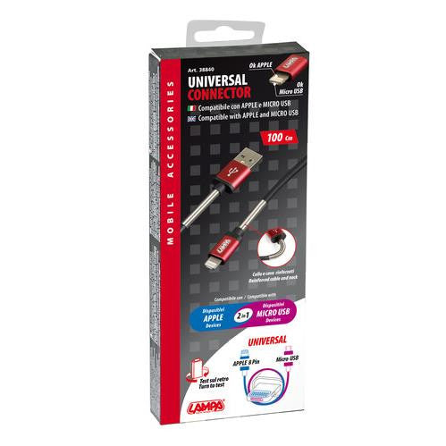 Cavo ricarica universale Usb  Apple 8 pin / Micro Usb 100 cm Nero - 2680