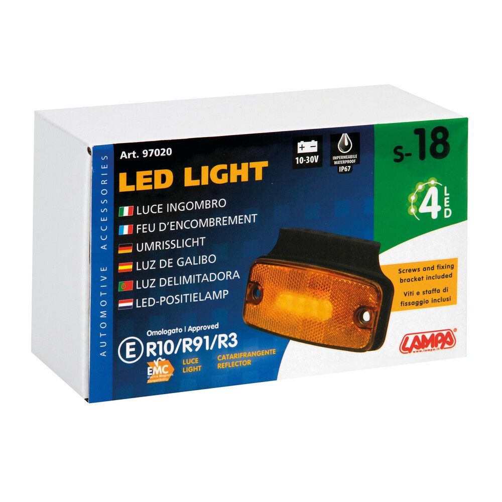Luce ingombro con catarifrangente e staffa 10/30V - 4 Led - Arancio - 30108