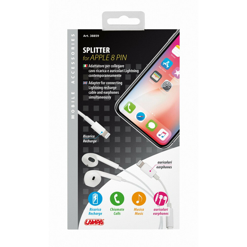 Splitter adattatore per collegare cavo ricarica e auricolari Apple I-phone - 32531