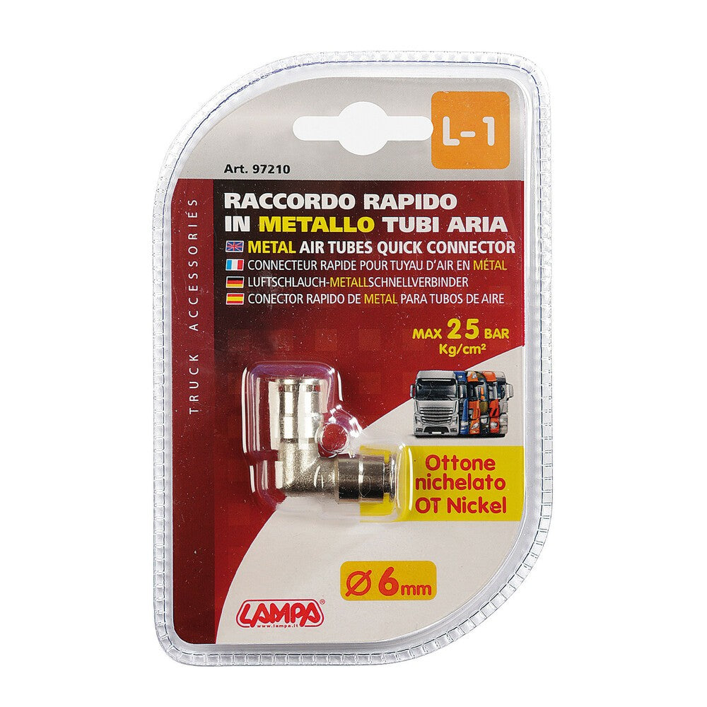 Raccordo Aria in Metallo Lampa L-1 a 90° per tubi aria - Ø 6 mm - 40908