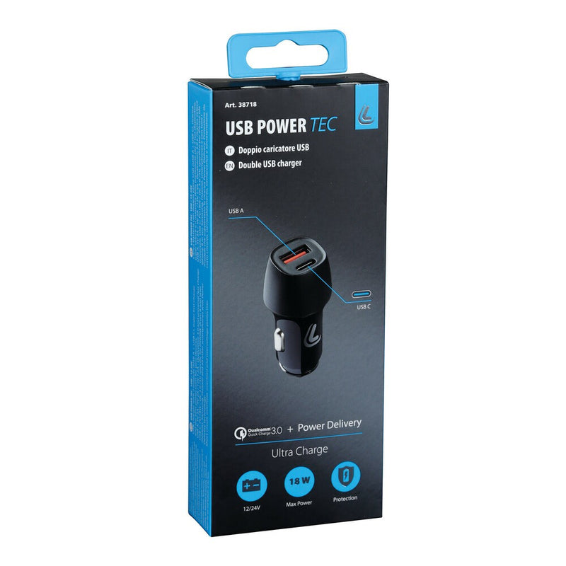 Usb Power Tec caricabatteria 2 porte Usb - Ultra Fast Charge - 18W - 12/24V - 44186