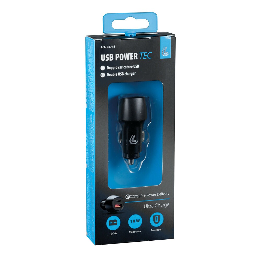 Usb Power Tec caricabatteria 2 porte Usb - Ultra Fast Charge - 18W - 12/24V - 44187