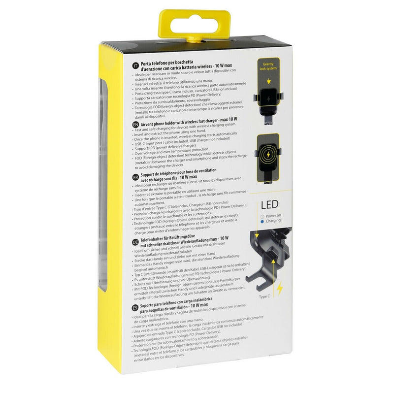 Graviton Wireless porta telefono per bocchette d’aerazione con carica batteria wireless - 59034