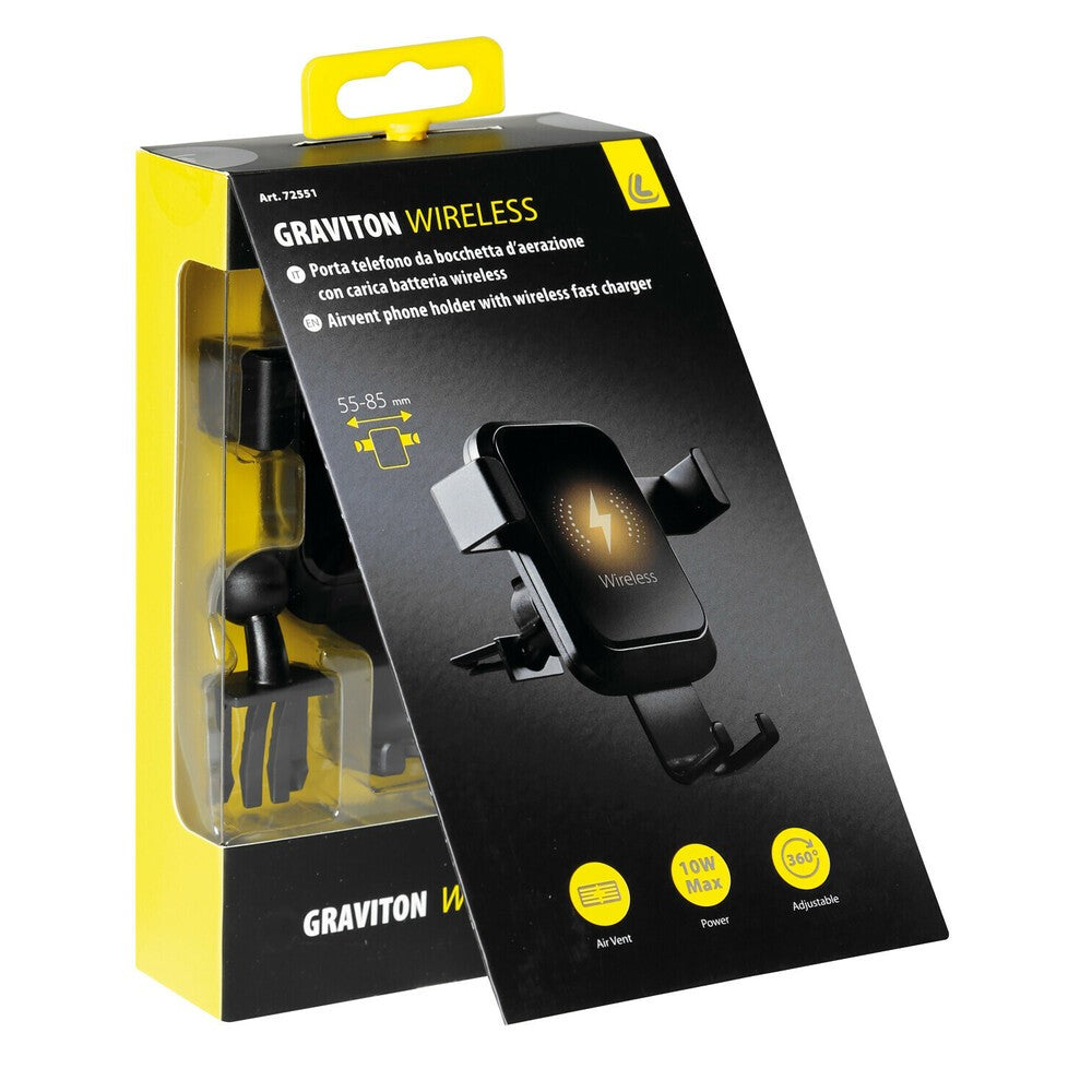 Graviton Wireless porta telefono per bocchette d’aerazione con carica batteria wireless - 59035