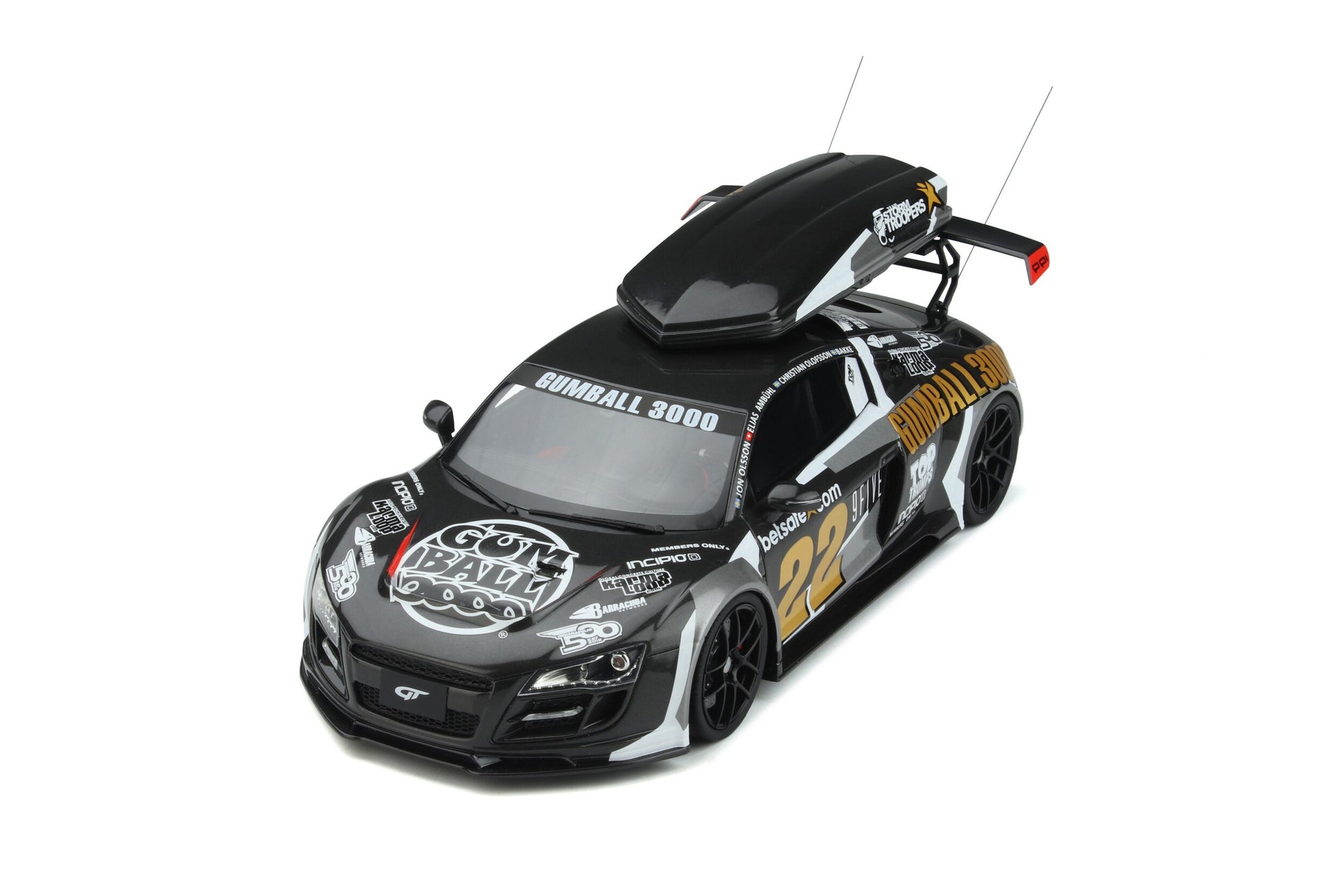 Audi R8 Gumball 3000 2020 black - white - gold 1:18 - 63958