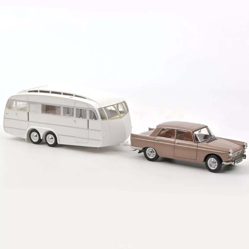 Peugeot 404 1965 Brun métallisé with Caravan Hénon 1:18 - 69791