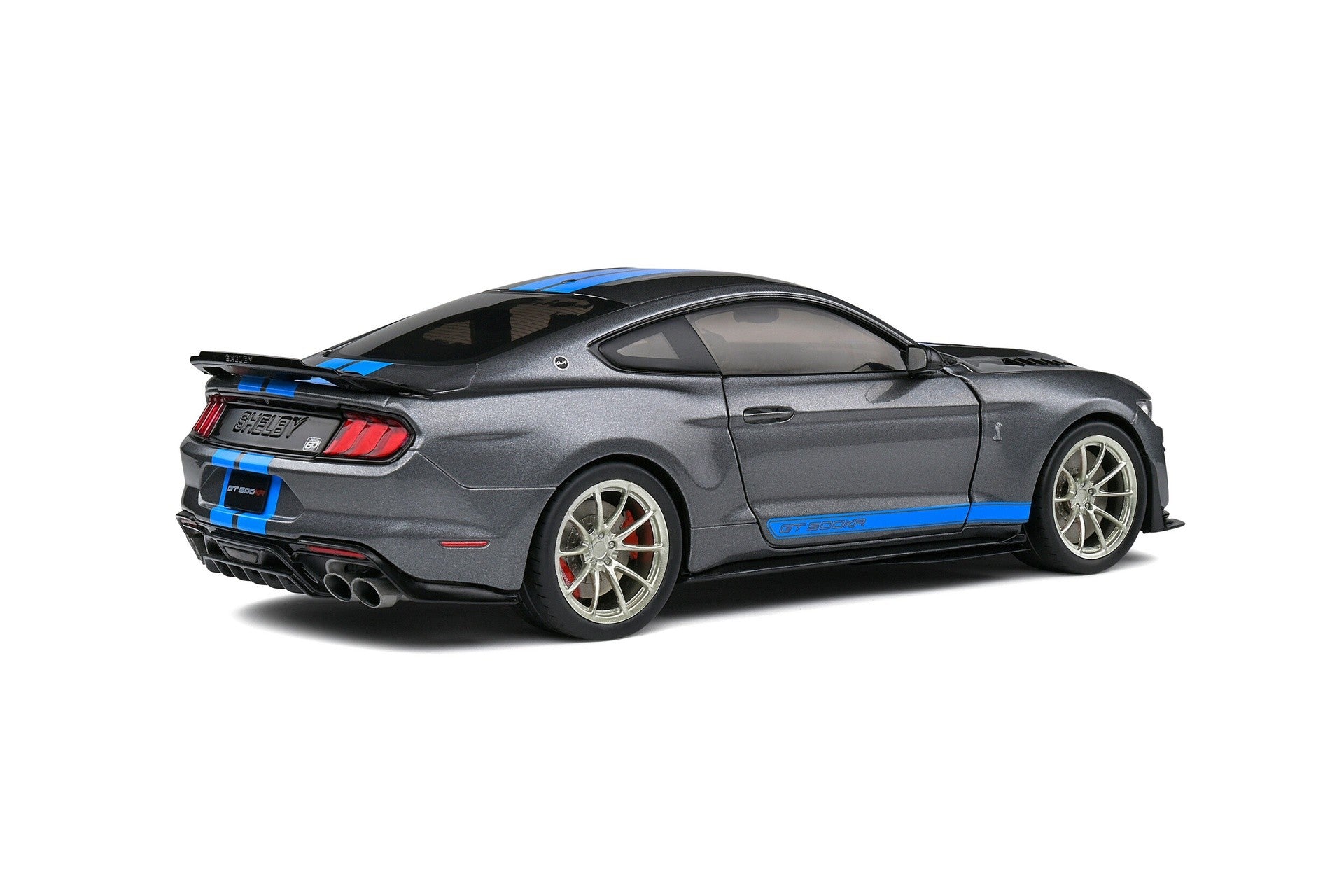 Shelby Mustang GT500 KR 2022 silver grey metallic - blue 1:18 - 70125