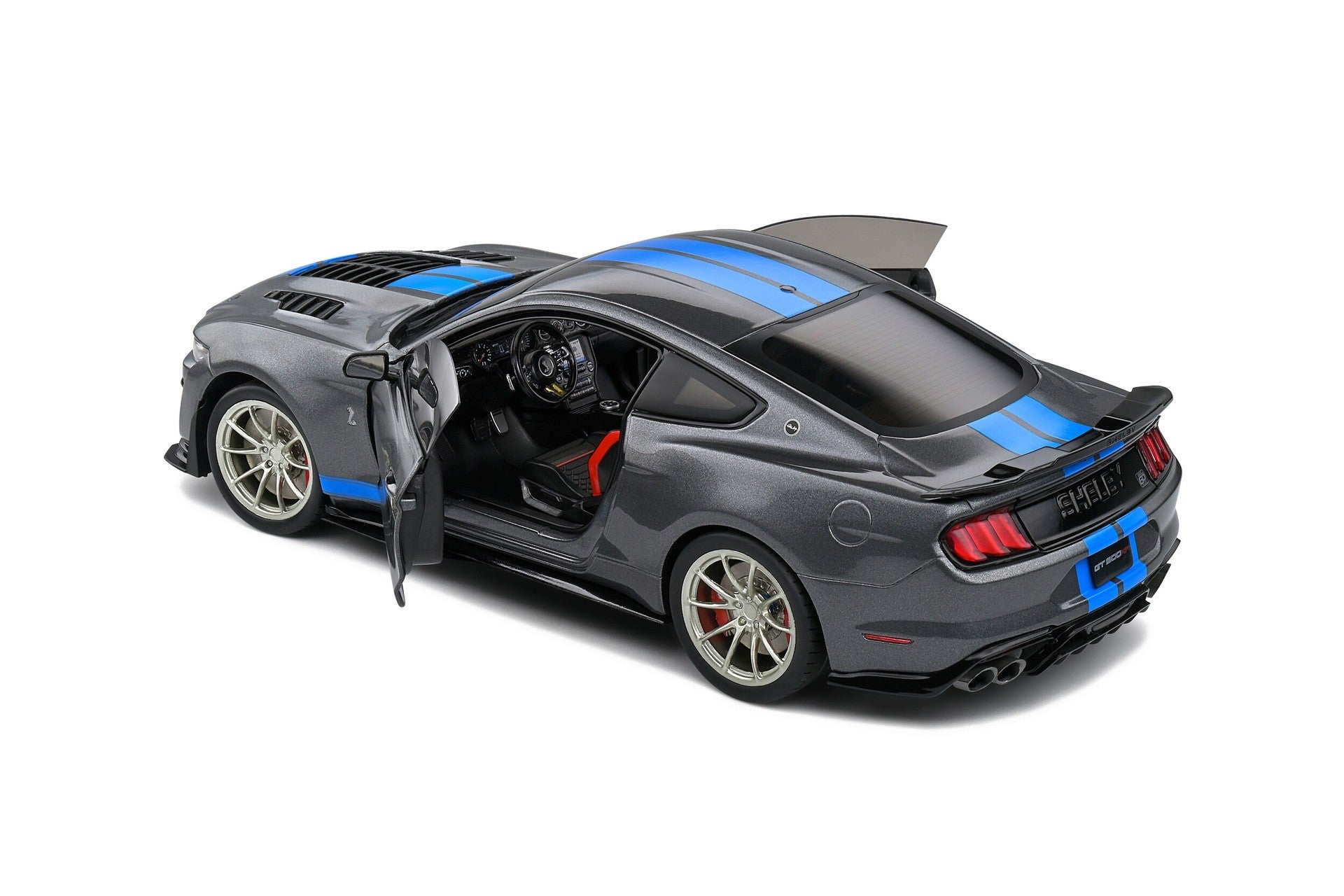 Shelby Mustang GT500 KR 2022 silver grey metallic - blue 1:18 - 70128