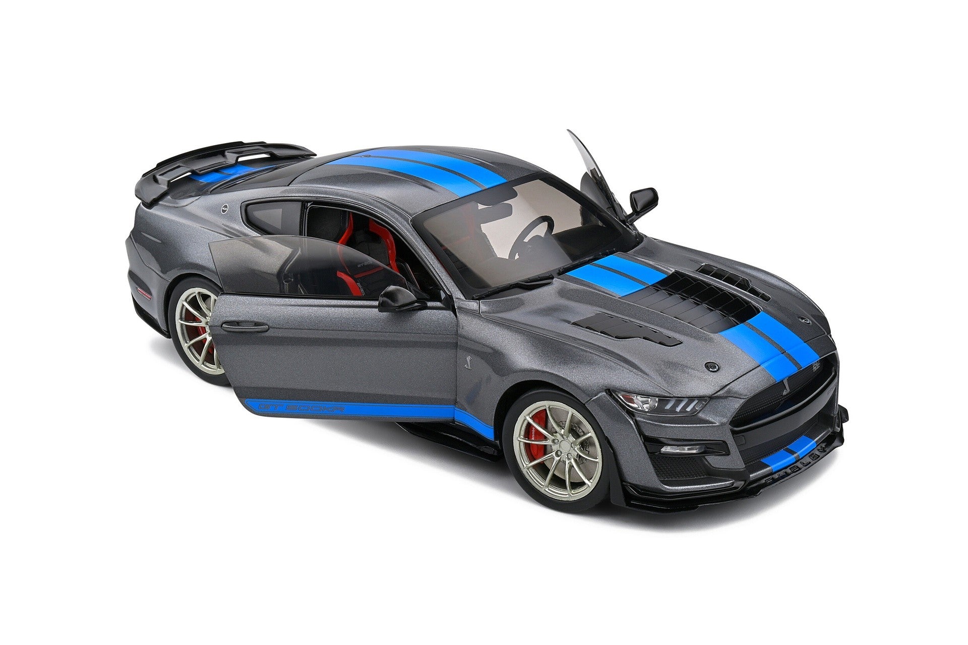 Shelby Mustang GT500 KR 2022 silver grey metallic - blue 1:18 - 70129