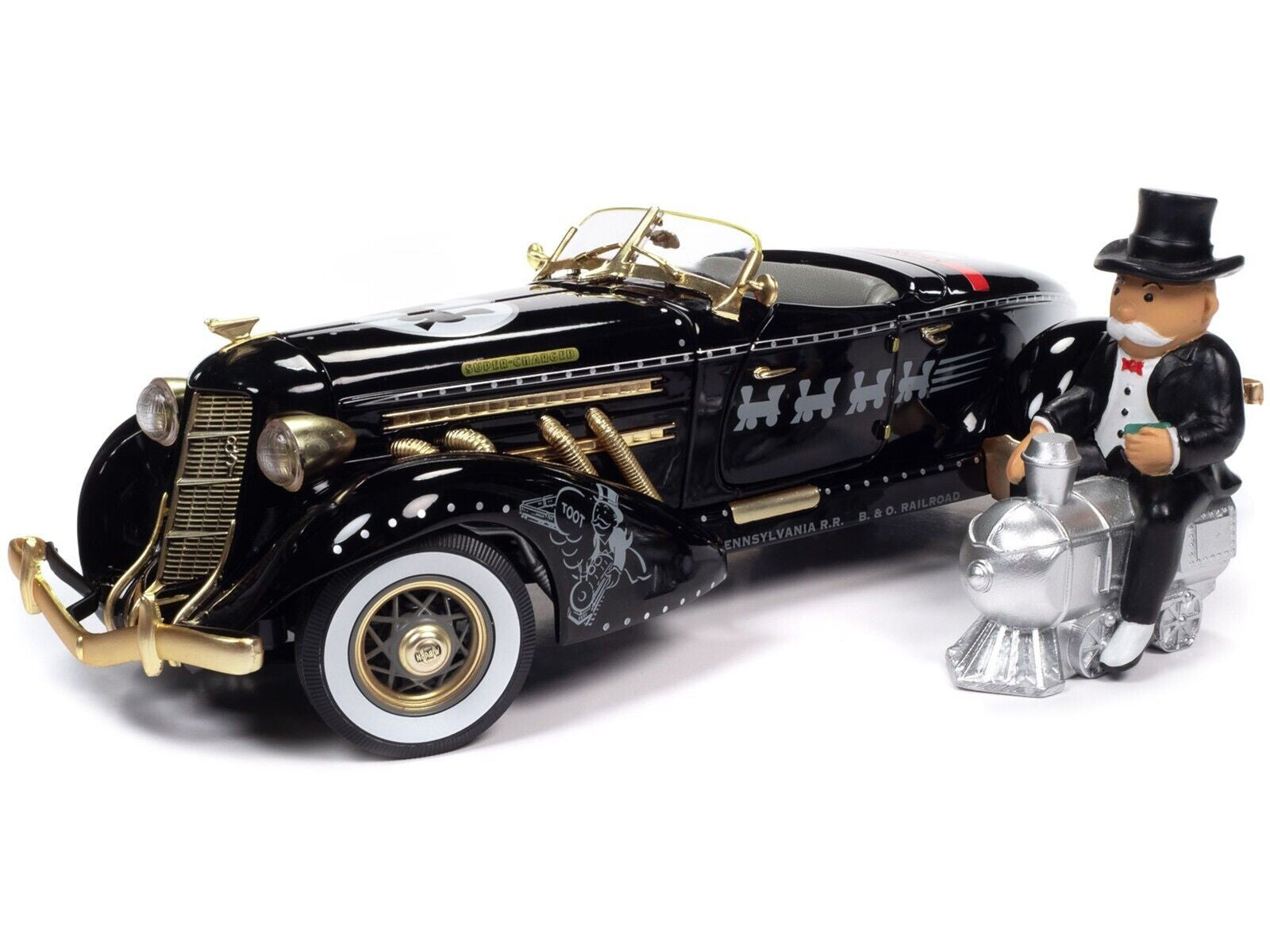 Auburn 851 Speedster Black with Monopoly Graphics & Mr. Monopoly 1:18 - 72209