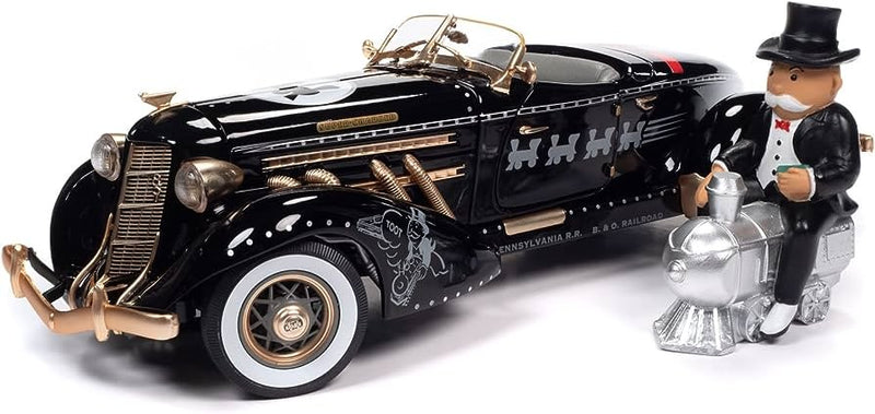Auburn 851 Speedster Black with Monopoly Graphics & Mr. Monopoly 1:18 - 72213