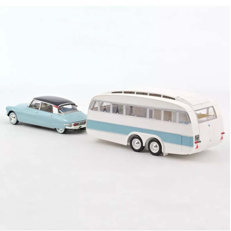 Citroën DS 19 1959 Bleu Nuage et Aubergine + Caravane Hénon 1:18 - 73438