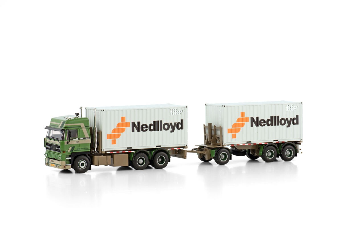 DAF 3300 Space Cab 6X2 Tag Axle Riged Drawbar Container Combi 6 Axle + 2X 20FT Container Nedlloyd 1:50 - 80362