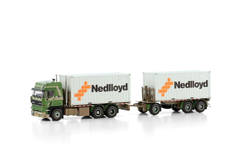 DAF 3300 Space Cab 6X2 Tag Axle Riged Drawbar Container Combi 6 Axle + 2X 20FT Container Nedlloyd 1:50 - 80362
