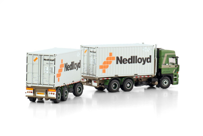 DAF 3300 Space Cab 6X2 Tag Axle Riged Drawbar Container Combi 6 Axle + 2X 20FT Container Nedlloyd 1:50 - 80365