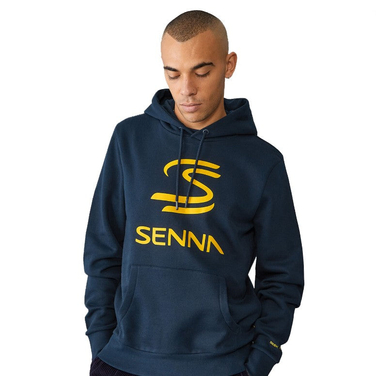 Ayrton Senna Felpa Logo Blu con Cappuccio - 83775