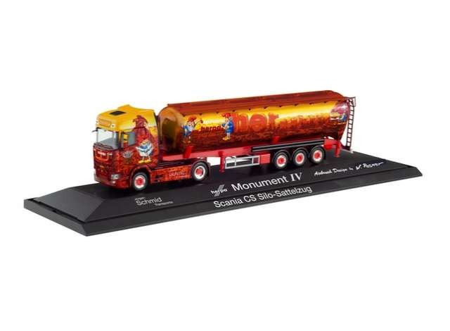 Scania CS 20 High Roof Silo Semitrailer "Herpa Monument IV Jürgen Schmid" red/yellow 1:87 - 83818