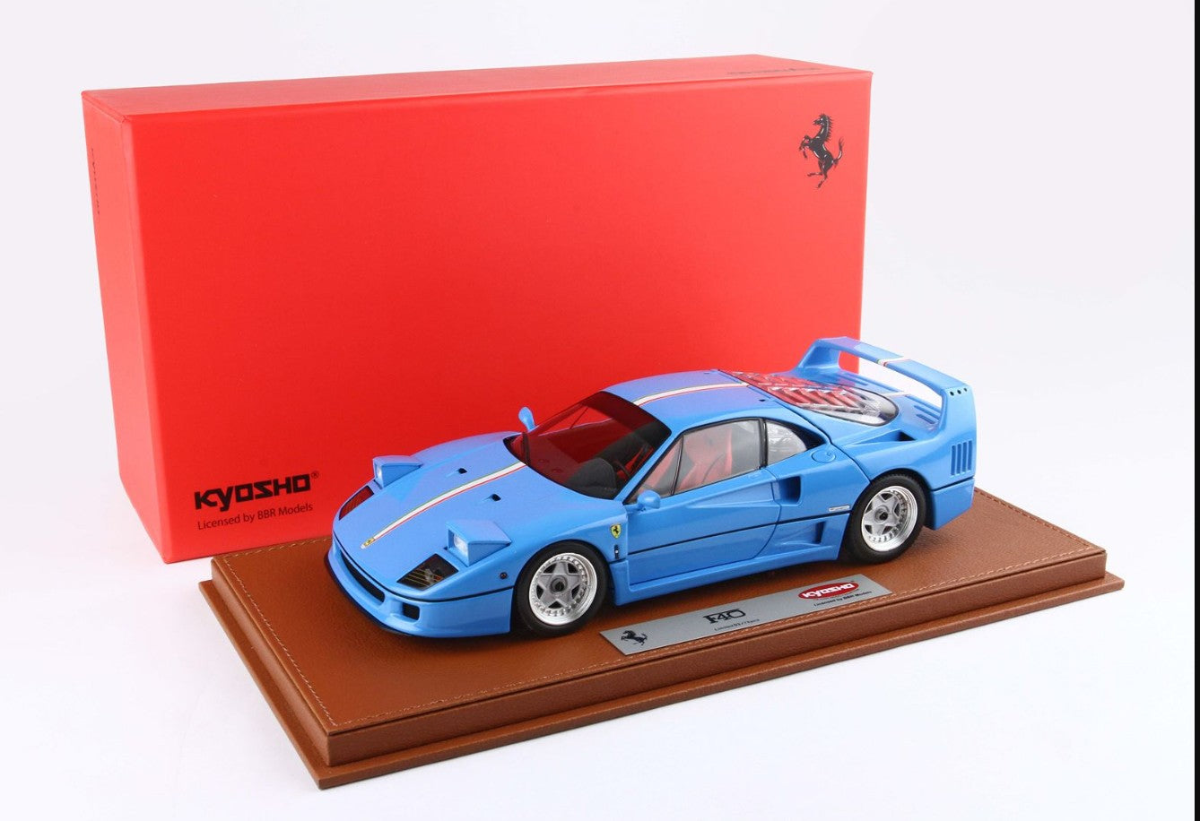 Ferrari F40 1987 Azzurro striscia tricolore IT cerchi argento 1:18 - 87354