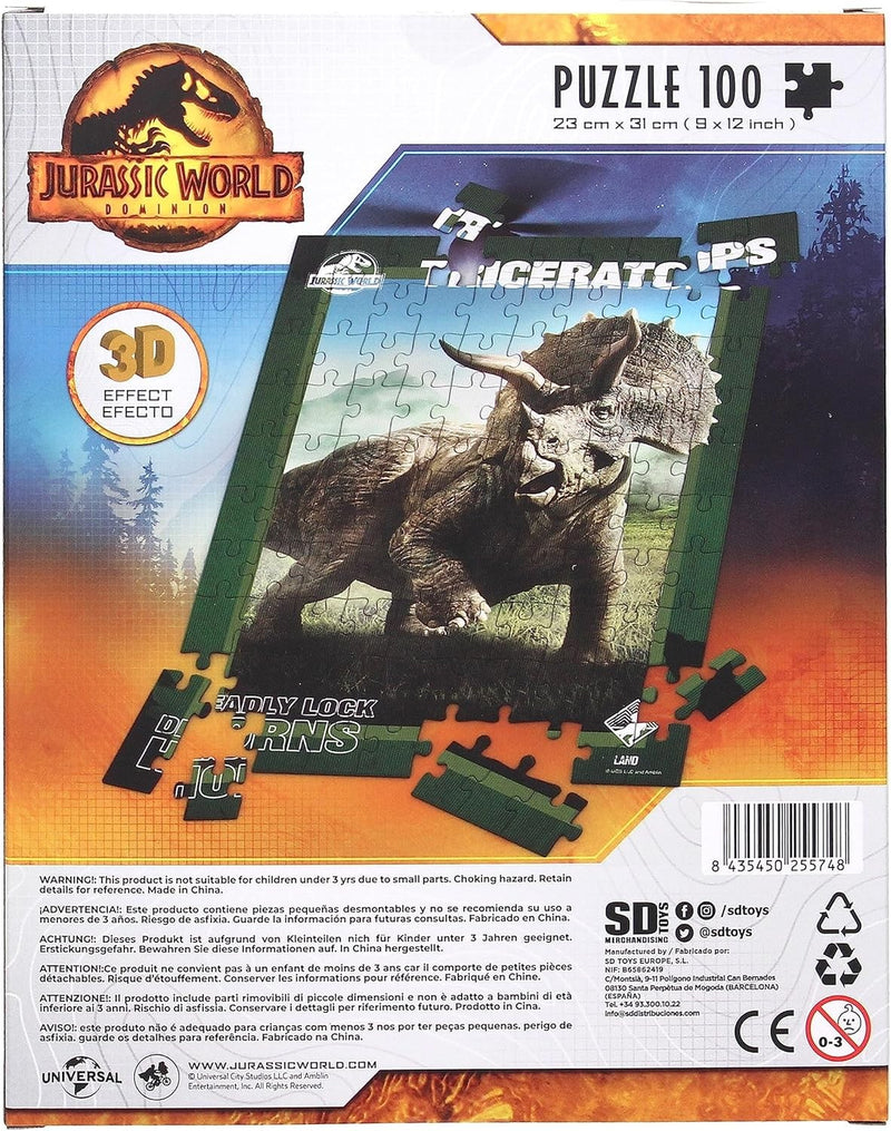 Jurassic World Triceratops 3d Eff 100pcs Puzzle 23x31 - 87426