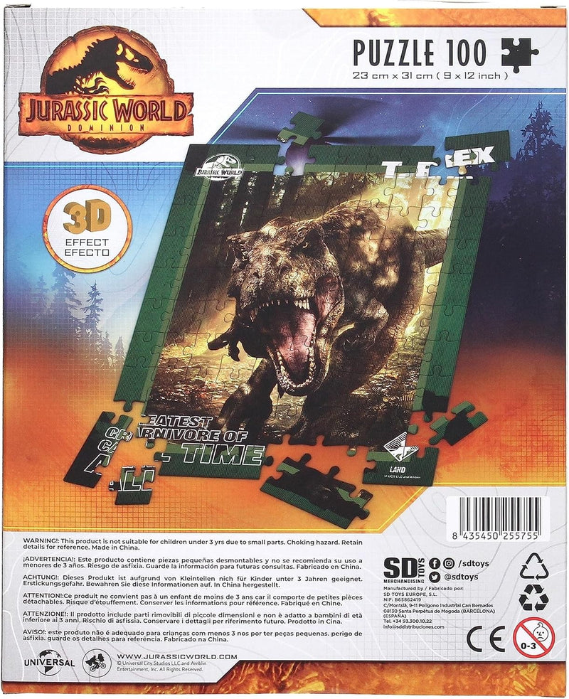 Jurassic World T-Rex Poster 3d Eff 100pcs Puzzle 23x31 - 87433