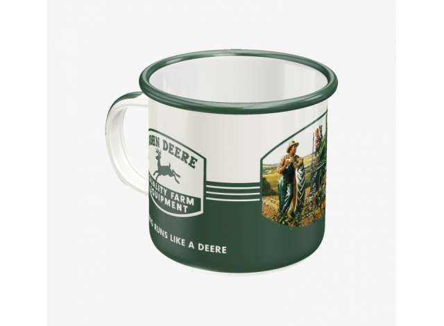 John Deere White Tazza Smaltata Retro Enamel Farm Mug 360ml - 87505