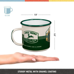 John Deere White Tazza Smaltata Retro Enamel Farm Mug 360ml - 87506