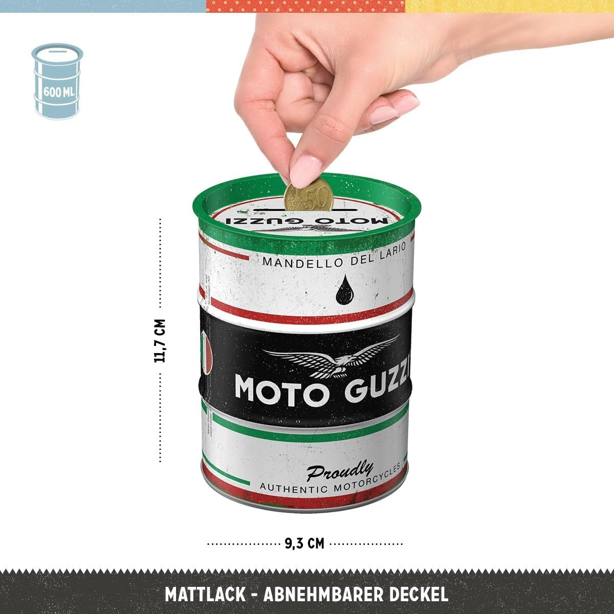 Metal Money Box Oil Barrel Salvadanaio Moto Guzzi Ø 9,3 x 11,7 cm - 87508