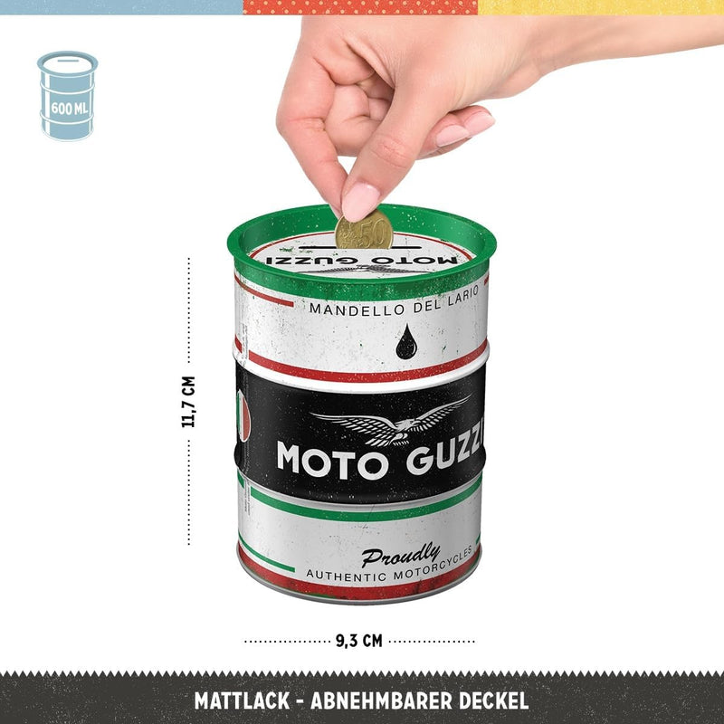 Metal Money Box Oil Barrel Salvadanaio Moto Guzzi Ø 9,3 x 11,7 cm - 87508