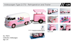 Volkswagen T2 van "Ice Cream set" Pink con rimorchio 1:24 - 8987
