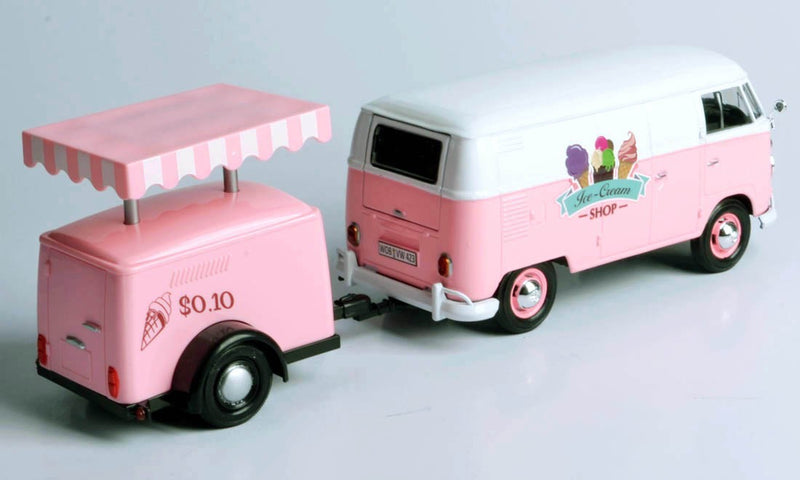 Volkswagen T2 van "Ice Cream set" Pink con rimorchio 1:24 - 8988