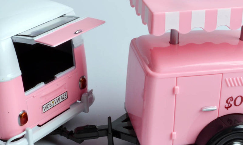 Volkswagen T2 van "Ice Cream set" Pink con rimorchio 1:24 - 8993