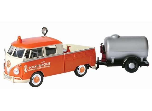 Volkswagen T2 van "Road Service set" orange/white con rimorchio 1:24 - 9019