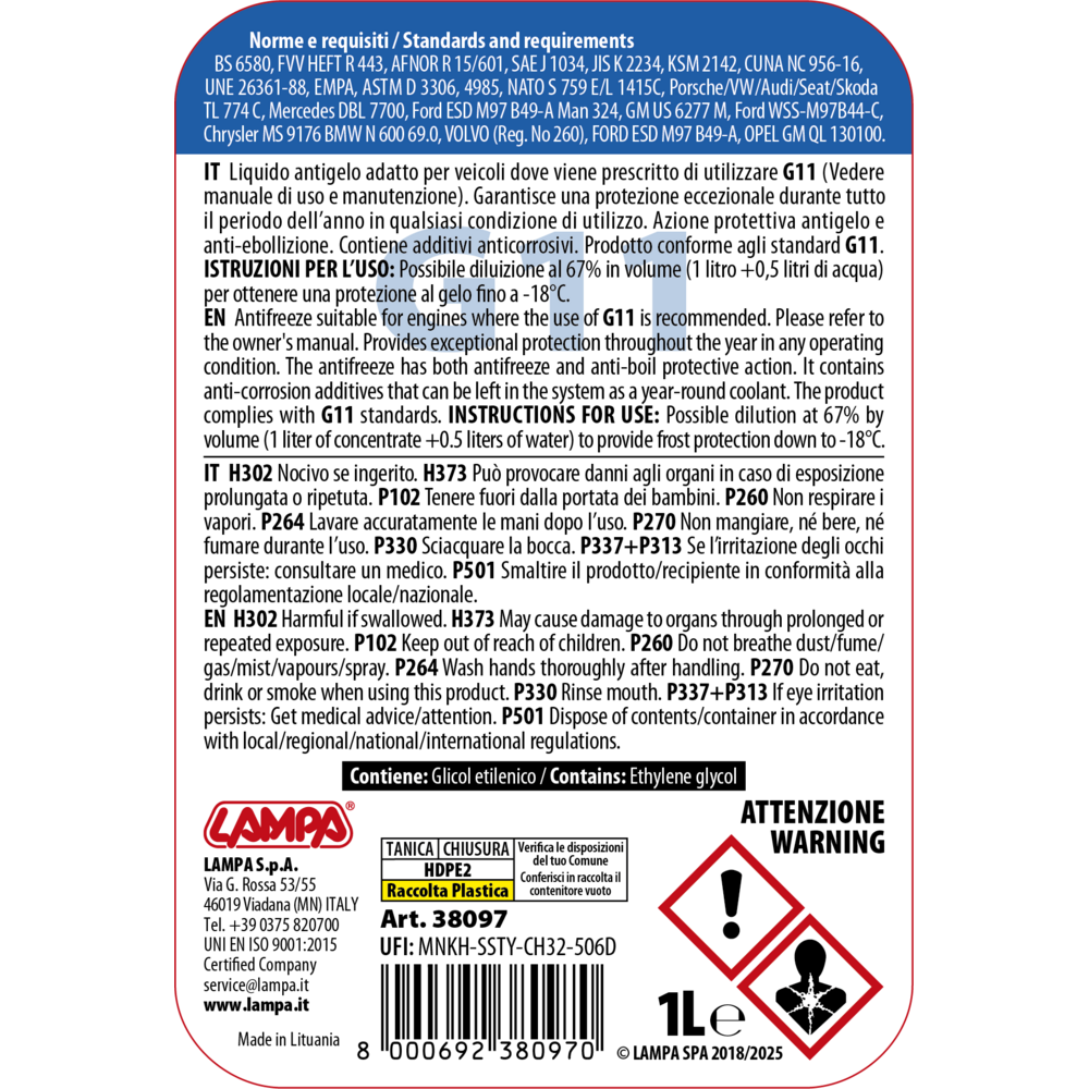 Superior-Blu G11 liquido radiatore (-36°C/+108°C) 1 lt-2