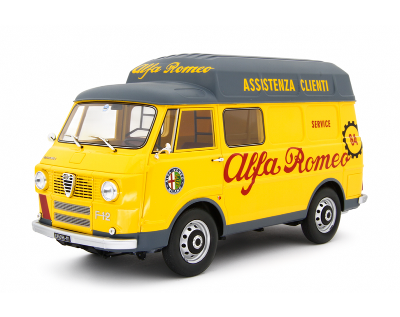 Alfa Romeo F12 Autocarro Tetto Sopralzato 1967 Assistenza Clienti Giallo 1:18-1