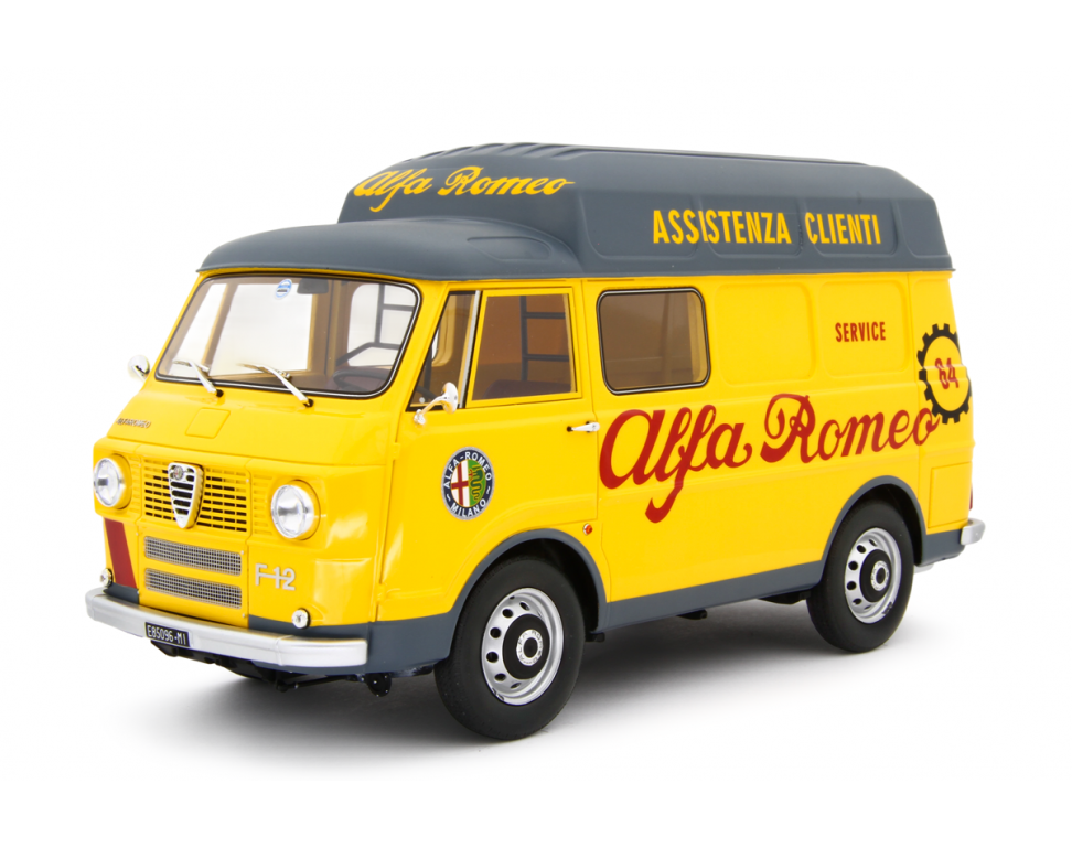 Alfa Romeo F12 Autocarro Tetto Sopralzato 1967 Assistenza Clienti Giallo 1:18